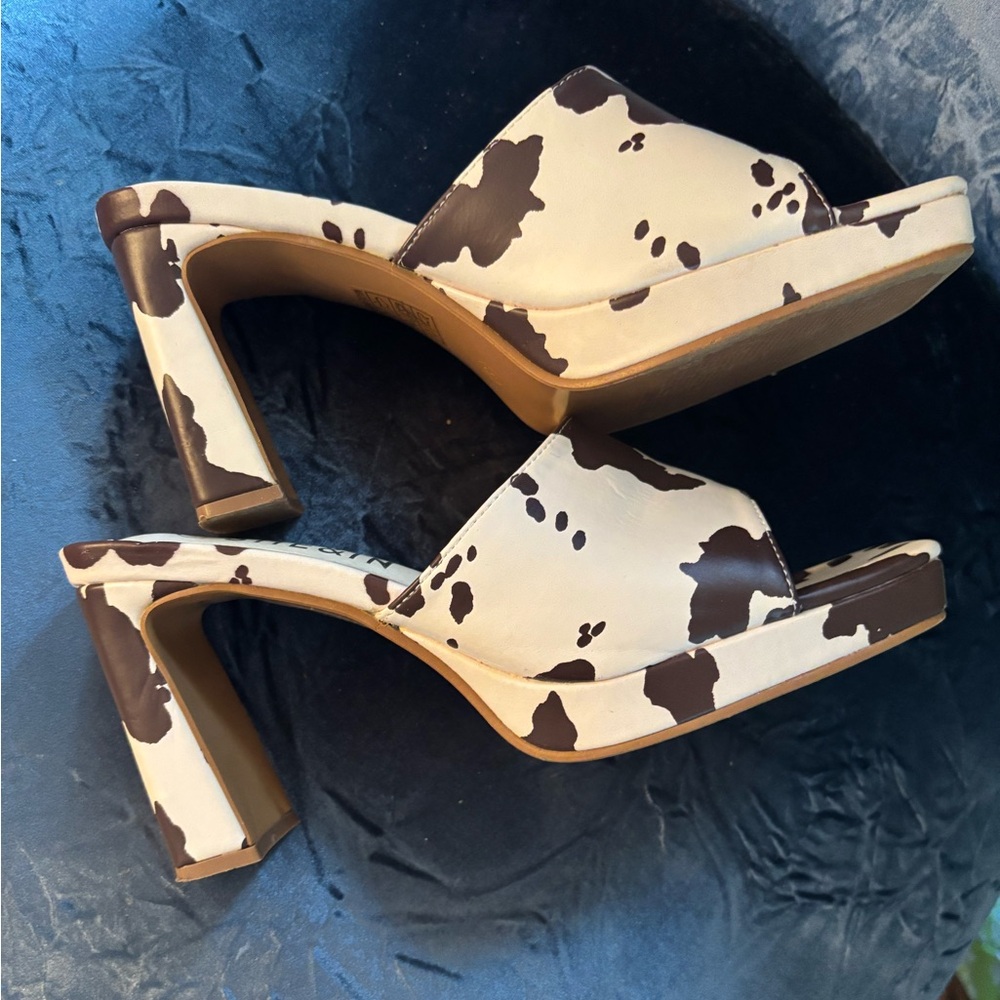 Faux Leather Cow Print Mules